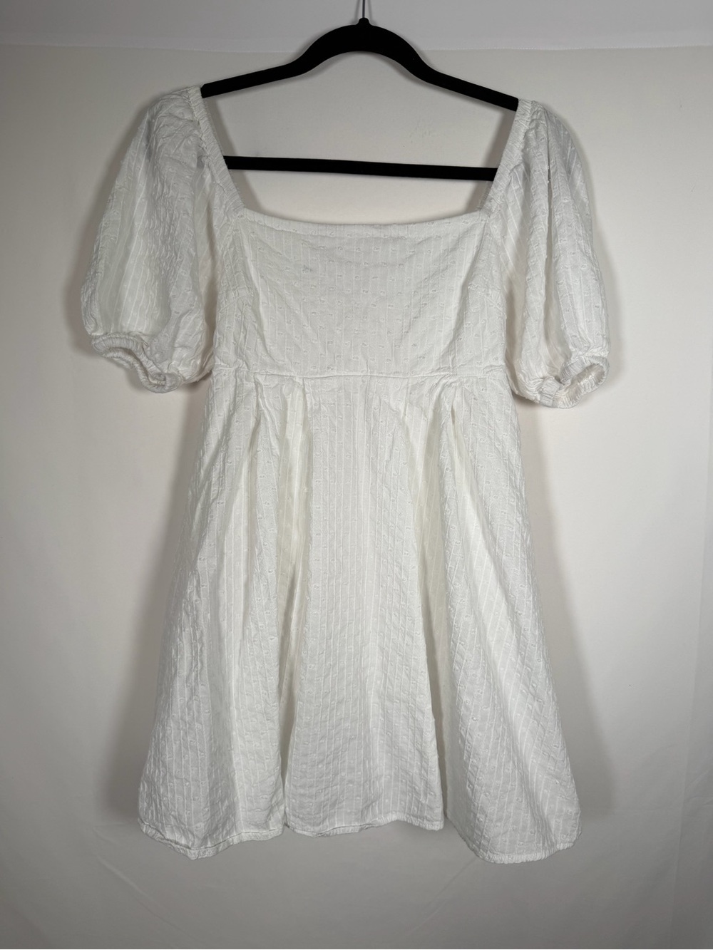 Altar'd State White Puff Sleeve Cottage Boho Swiss Dot Mini Dress